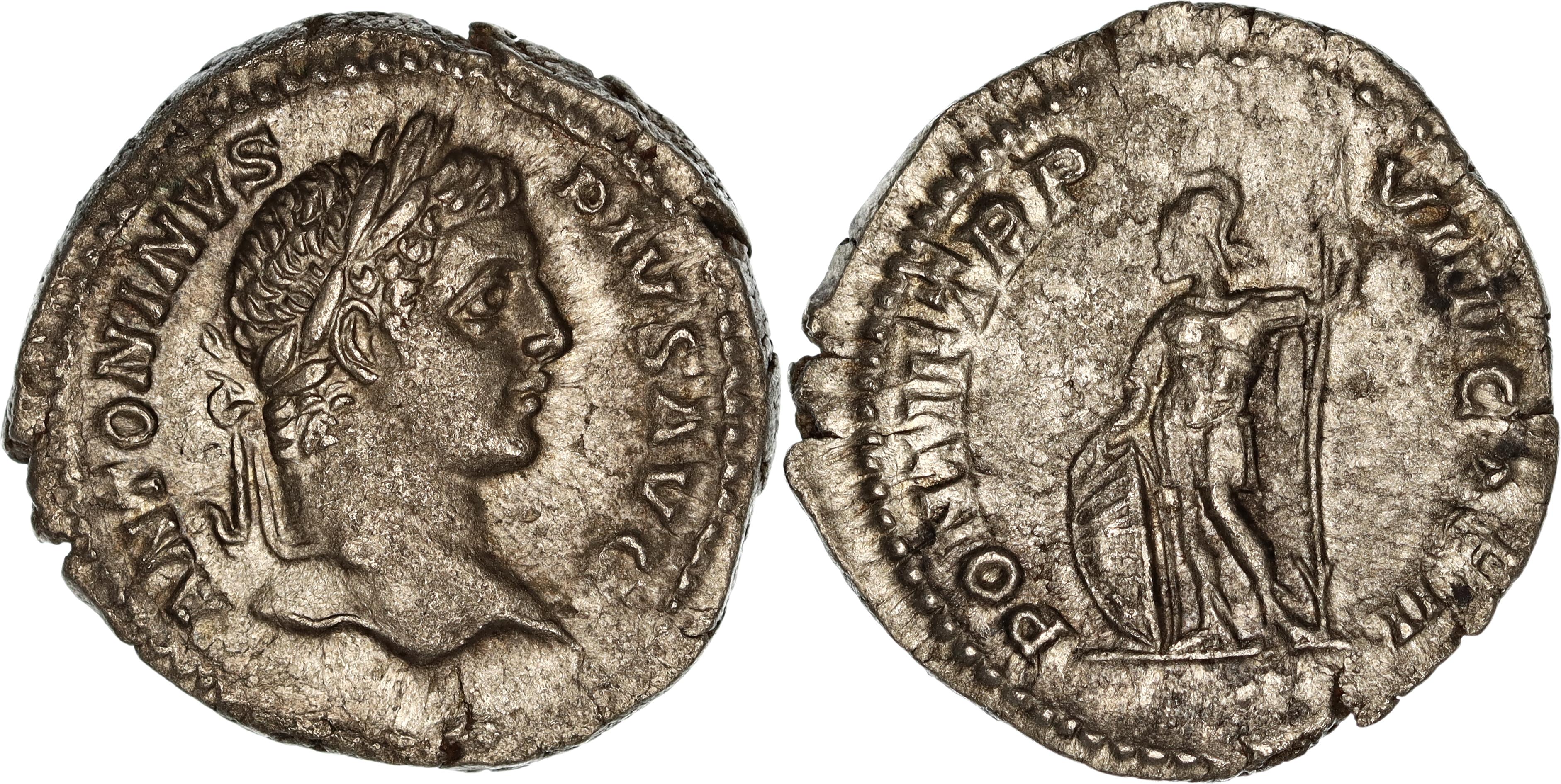 Roman Empire, Caracalla, Silver Denarius, 206 AD, VF+