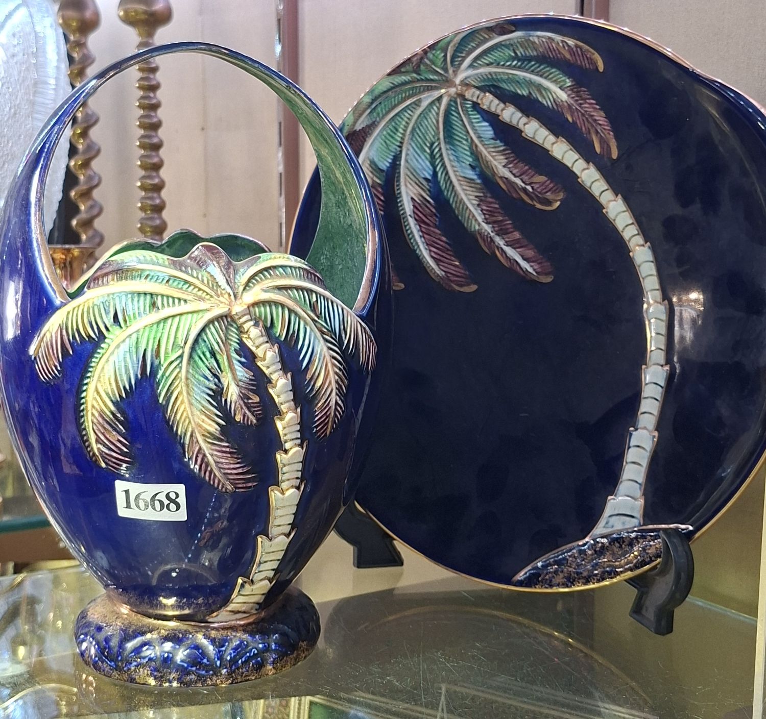 BESWICK ENGLAND PALM TREE VASE AND PLATE