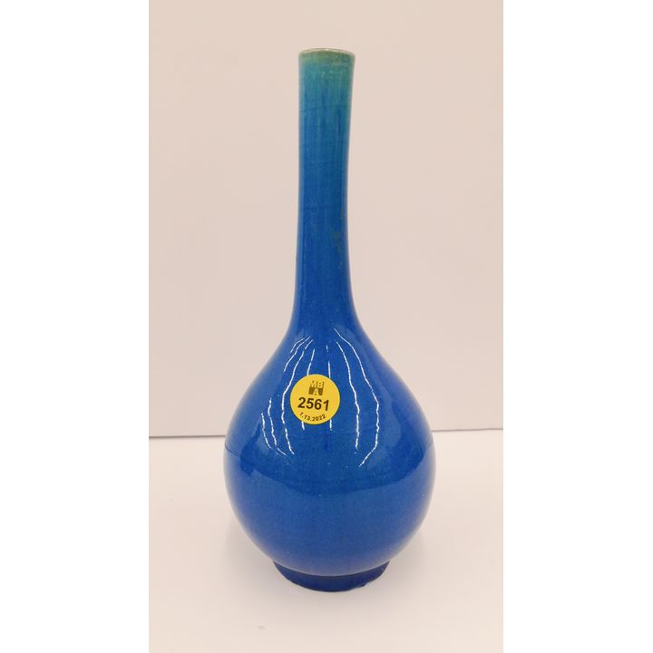 Japanese Peacock Blue Bottle Vase- 8.5''