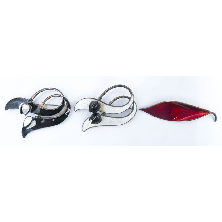 Box 3pc Norwegian Enameled Sterling Brooches - 31 Grams TW