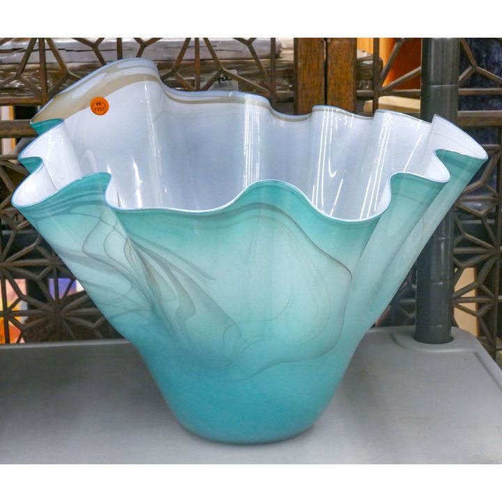 Dan Bergsms Turquoise Studio Glass Freeform Bowl 13''x17''
