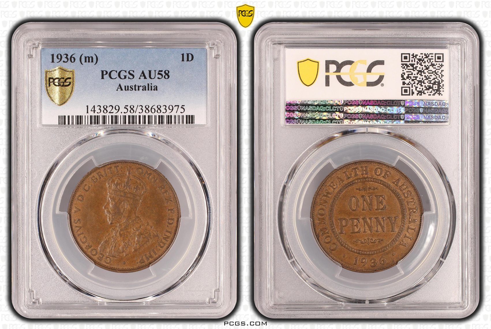 Penny, 1936, PCGS AU58BN