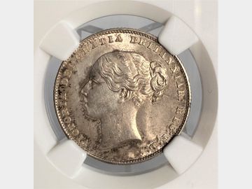 1859 VICTORIA YOUNG HEAD SILVER SHILLING UNC DETAILS