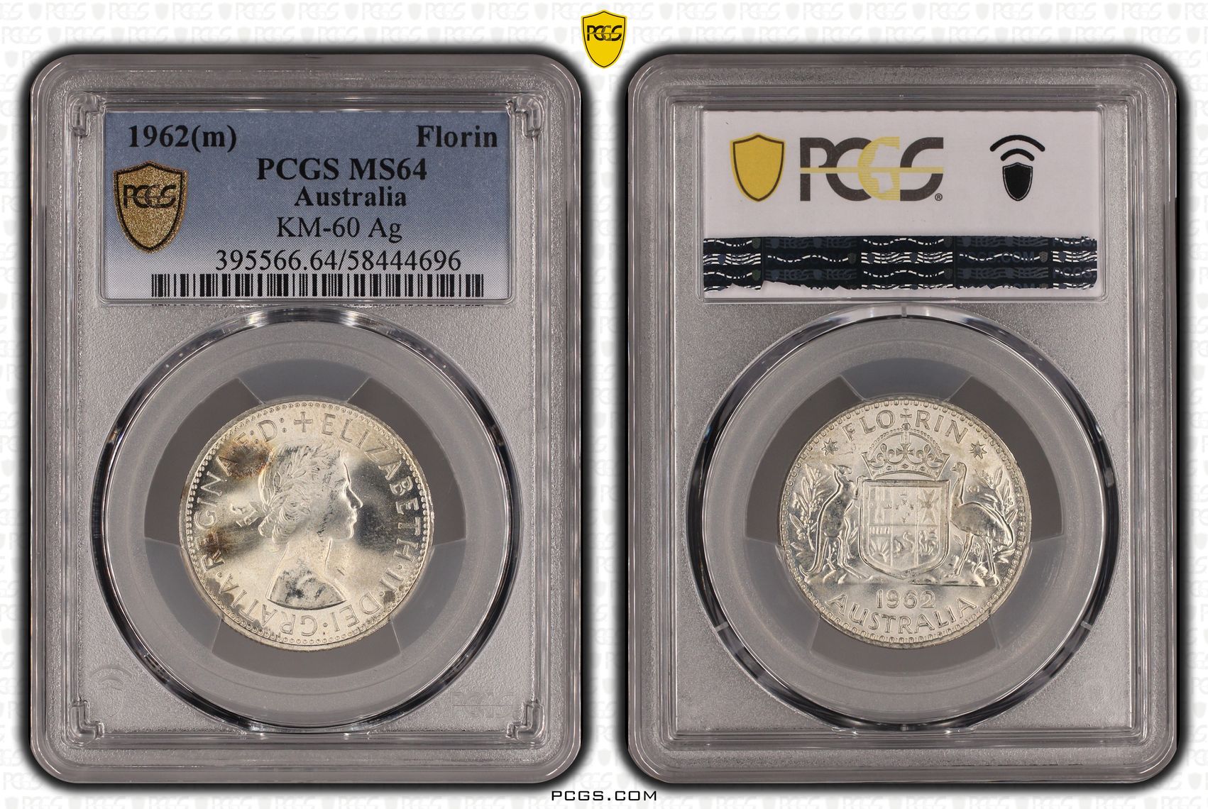 325 · KM-60 Silver, Florin, 1962(m), PCGS MS64