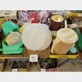 Assorted Tupperware containers and other plastic items