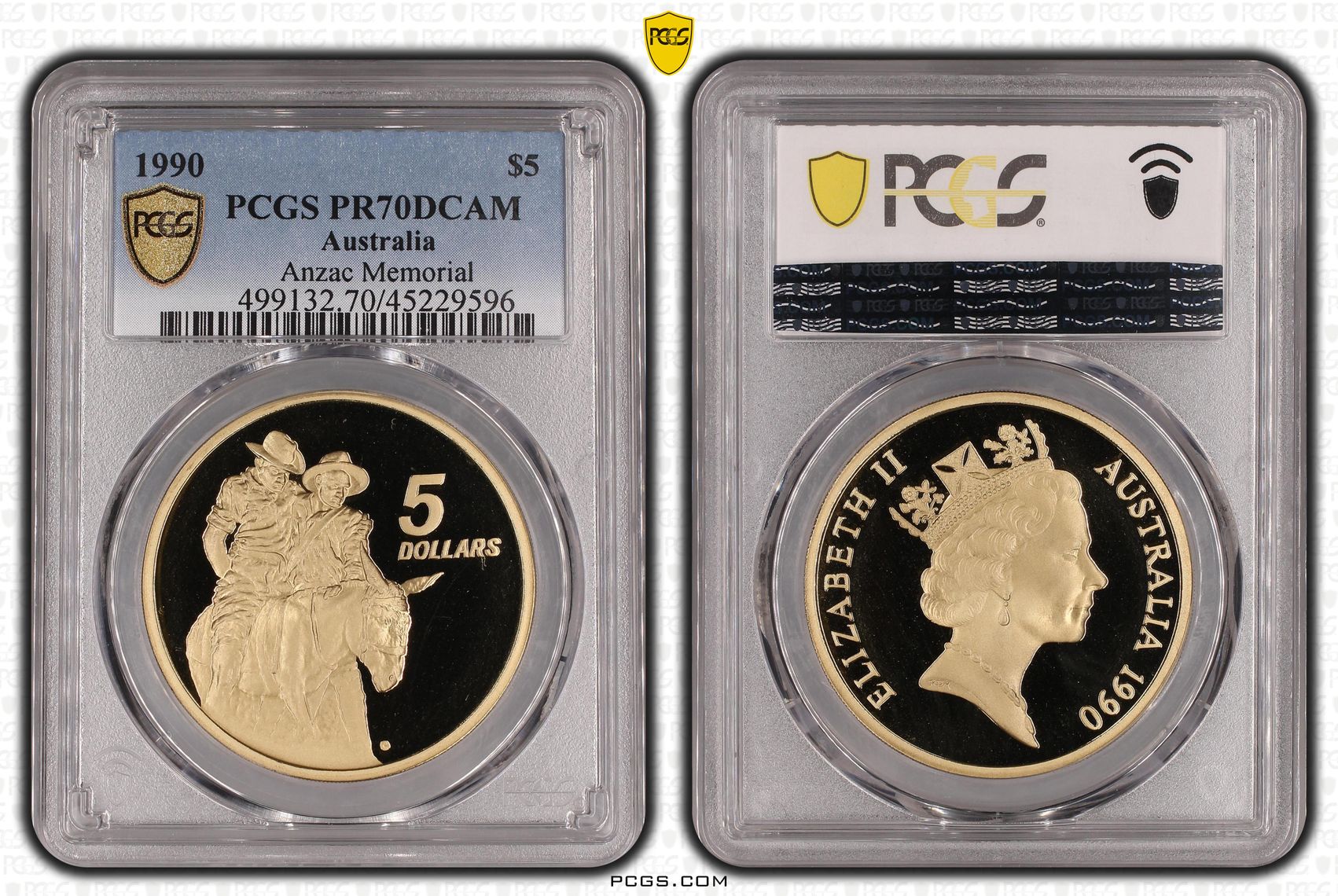 Elizabeth II, Anzac Memorial, Five Dollar, 1990, PCGS PR 70DCAM