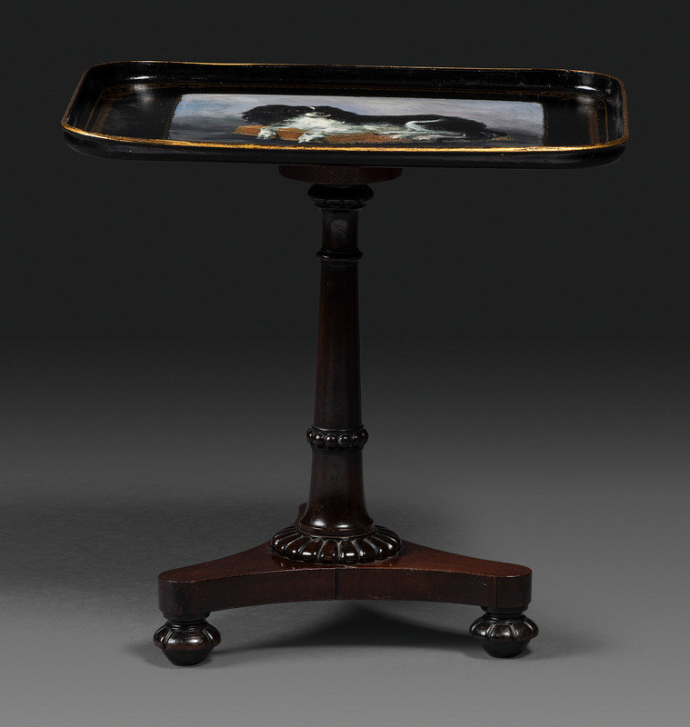 A Victorian Parcel Gilt and King Charles Spaniel Painted Tray Top Table