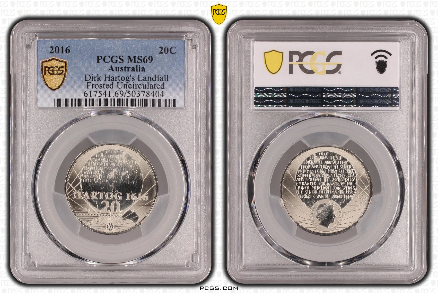 400th Ann Dirk Hartog's Landfall Frosted Uncirculated , Twenty Cent, 2016, PCGS MS69