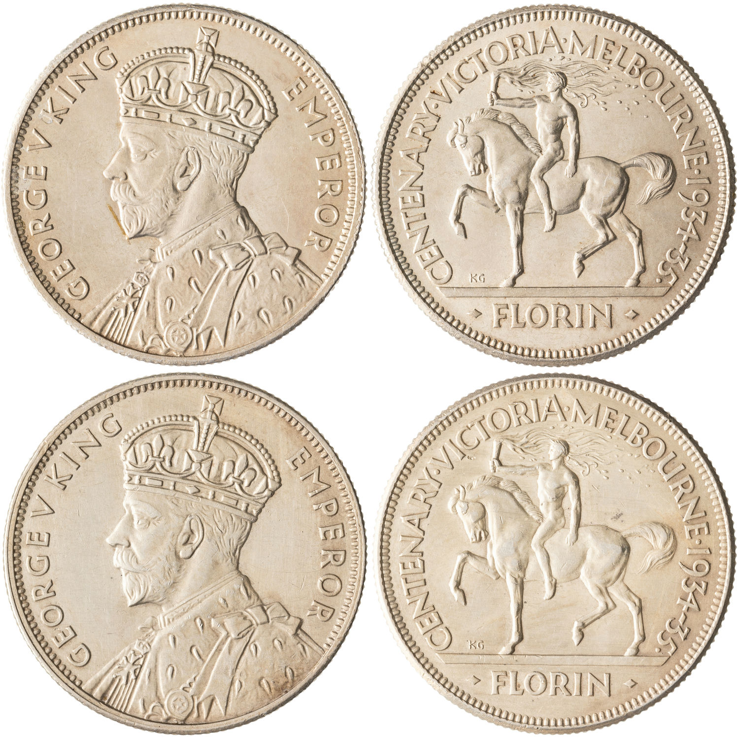 George V, Melbourne Centenary, Florin, 1934-35, EF - UNC