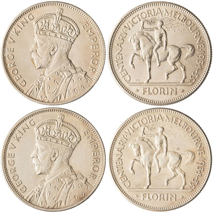George V, Melbourne Centenary, Florin, 1934-35,  EF - UNC