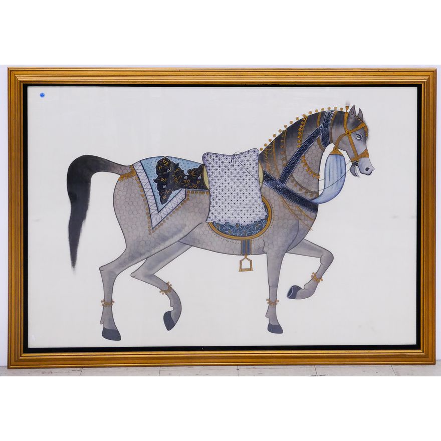 John Richard Collection Persian Horse Painting on Cloth Framed- 47x67'' - Purchased $2,000
