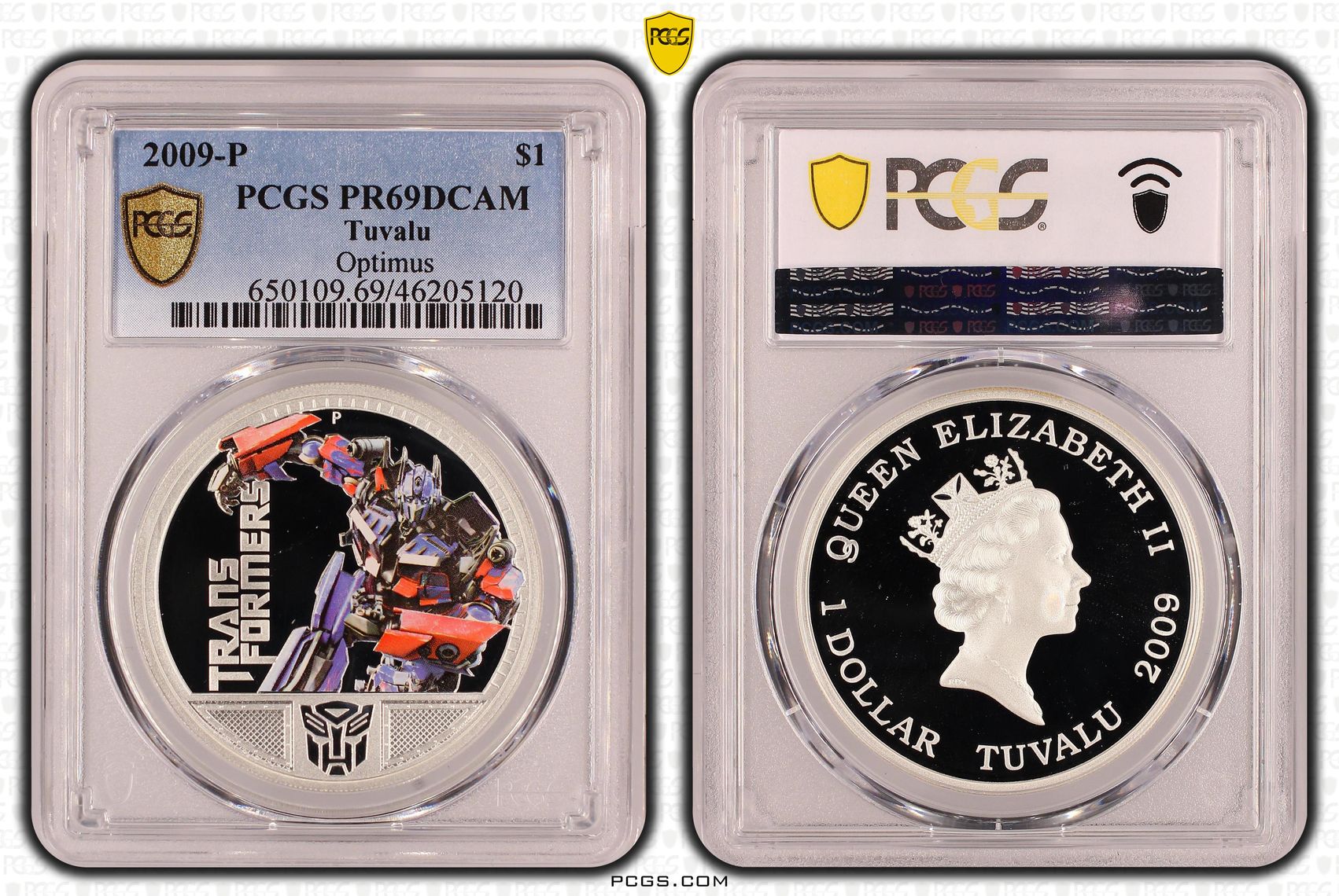 78 · Tuvalu, One Dollar, 2009, Transformers - Optimus, PCGS - PR69DCAM