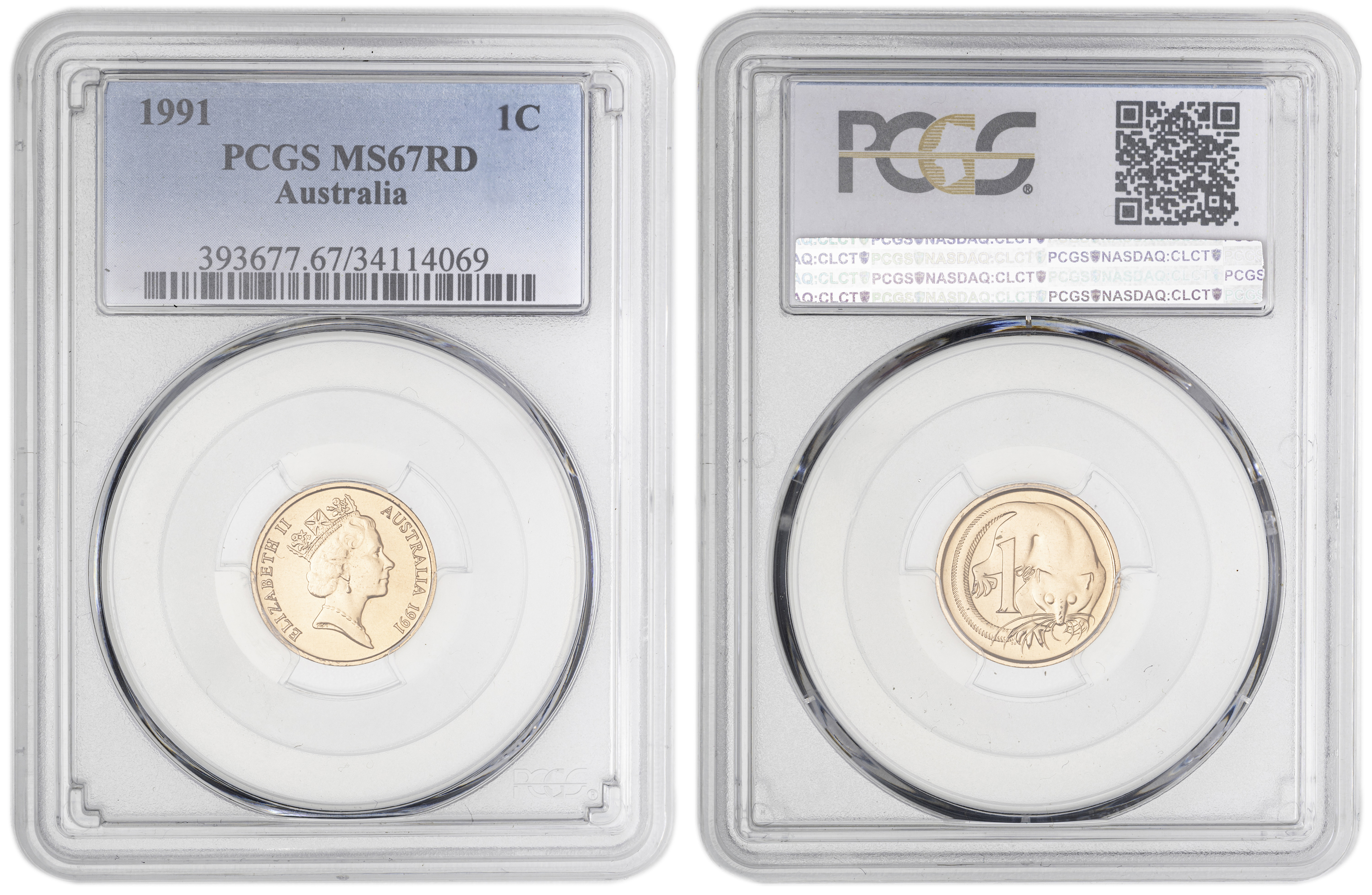 Pop 17/0, One Cent, 1991, Pcgs Ms67rd