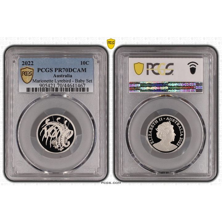 Elizabeth II, Marionette Lyrebird - Baby Set, Ten Cent, 2022, PCGS PR 70DCAM