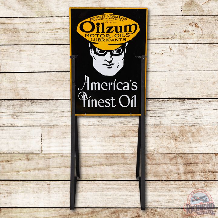Oilzum "America's Finest Motor Oil" Porcelain Curb Sign TAC 8.9 & 8.75