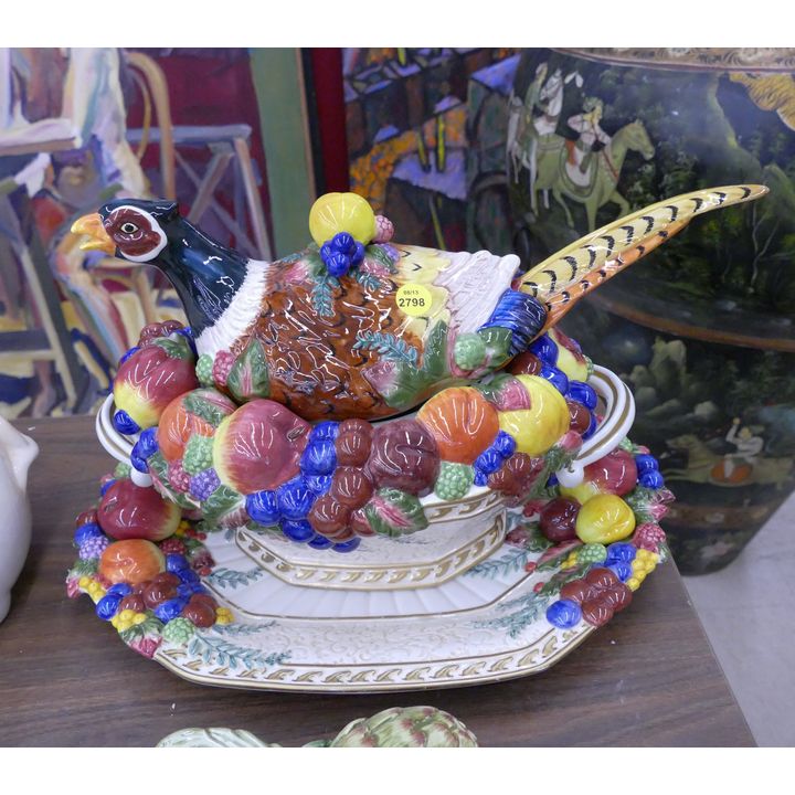 Fitz & Floyd Pheasant Server w/ Undertray (and Box) - 15''