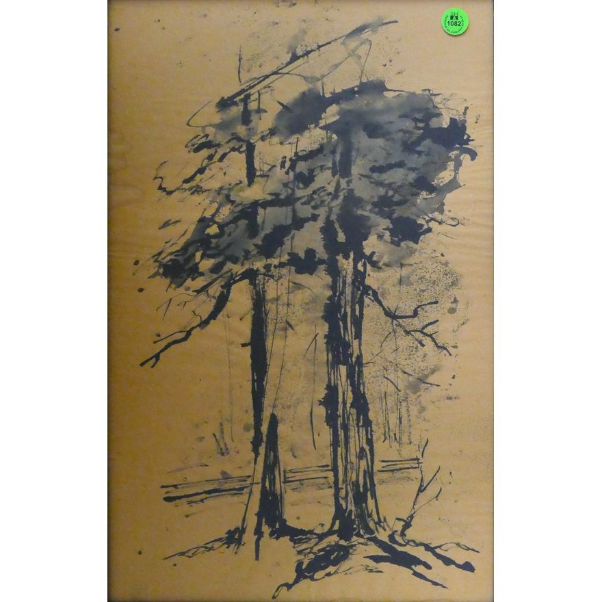 Neil Meitzler ''Trees'' 1954 Sumi Ink on Paper Framed 18''x12''