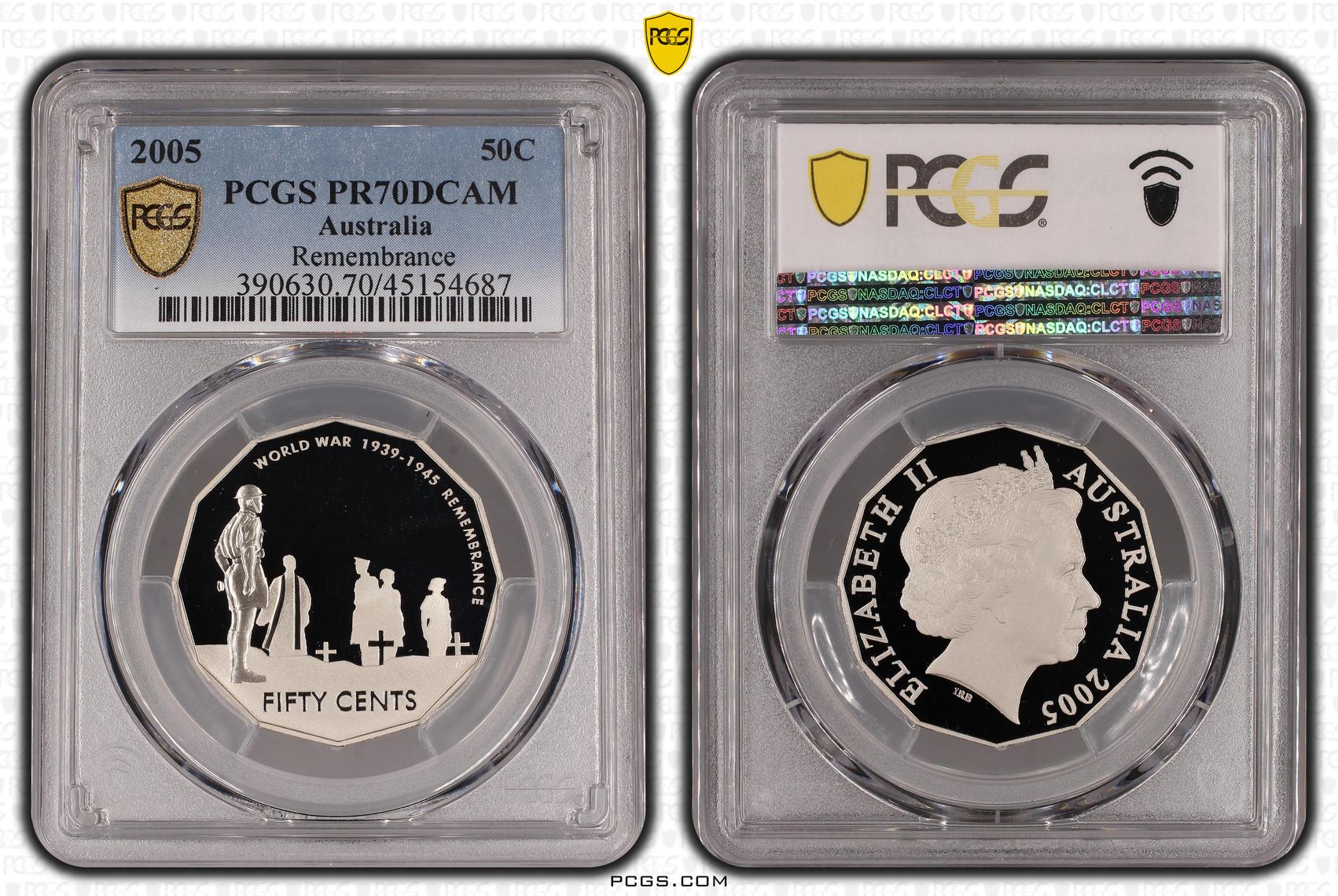 2005 Australia Fifty Cent, 50c Remembrance PCGS - PR70DCAM POP 6/0 -687