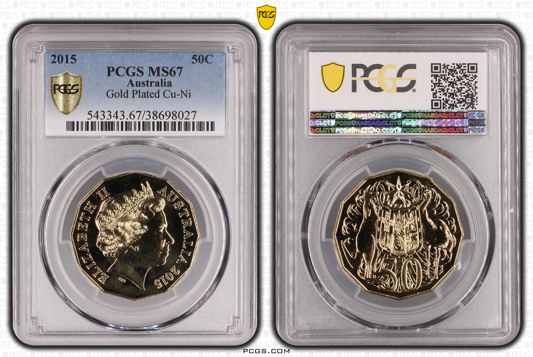 Gold Plated Cu-Ni, Fifty Cent, 2015, PCGS MS 67