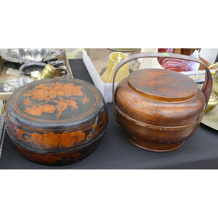 2pc Old Chinese Lacquered Baskets 10'' Diameter
