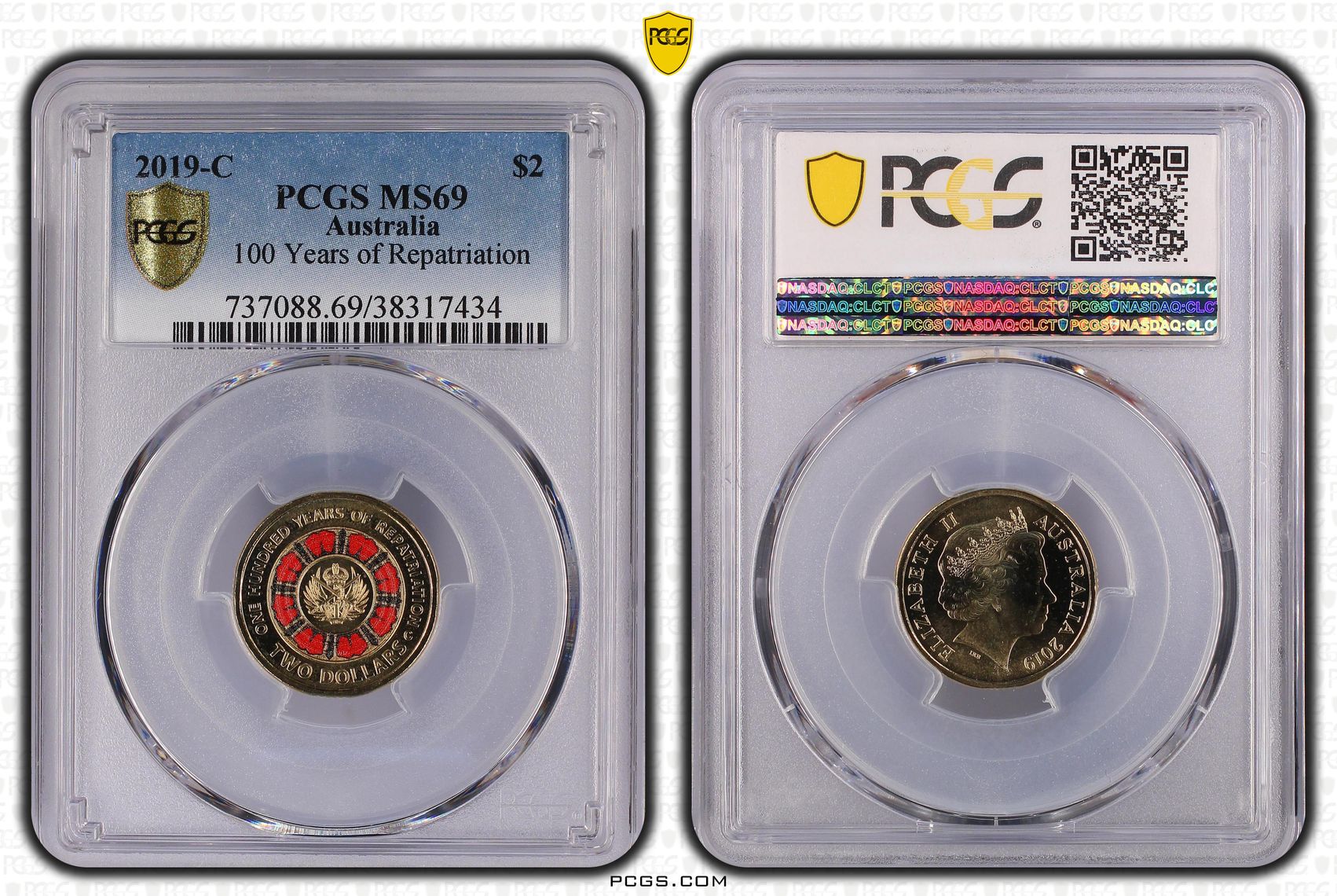 100 Years of Repatriation Colorized, Two Dollar, 2019-C, PCGS MS69