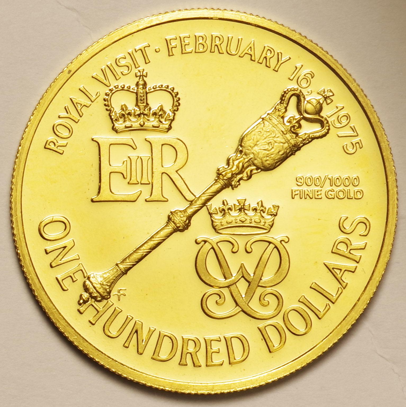 ﾊﾞｰﾐｭｰﾀﾞ-Bermuda エリザベス女王訪問記念 100ドル金貨 1975年(FM ...