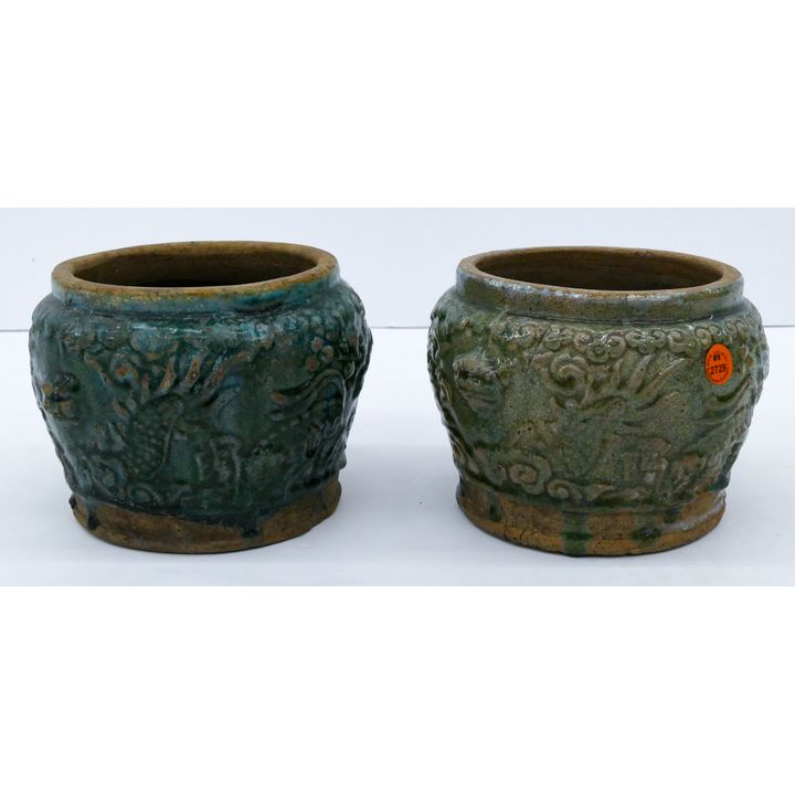 2pc Anique Chinese Lead Glazed Jars 5.5''x7''
