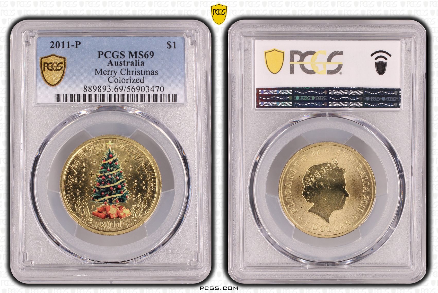 Merry Christmas Colorized, POP 15/0, One Dollar, 2011-P, PCGS MS69