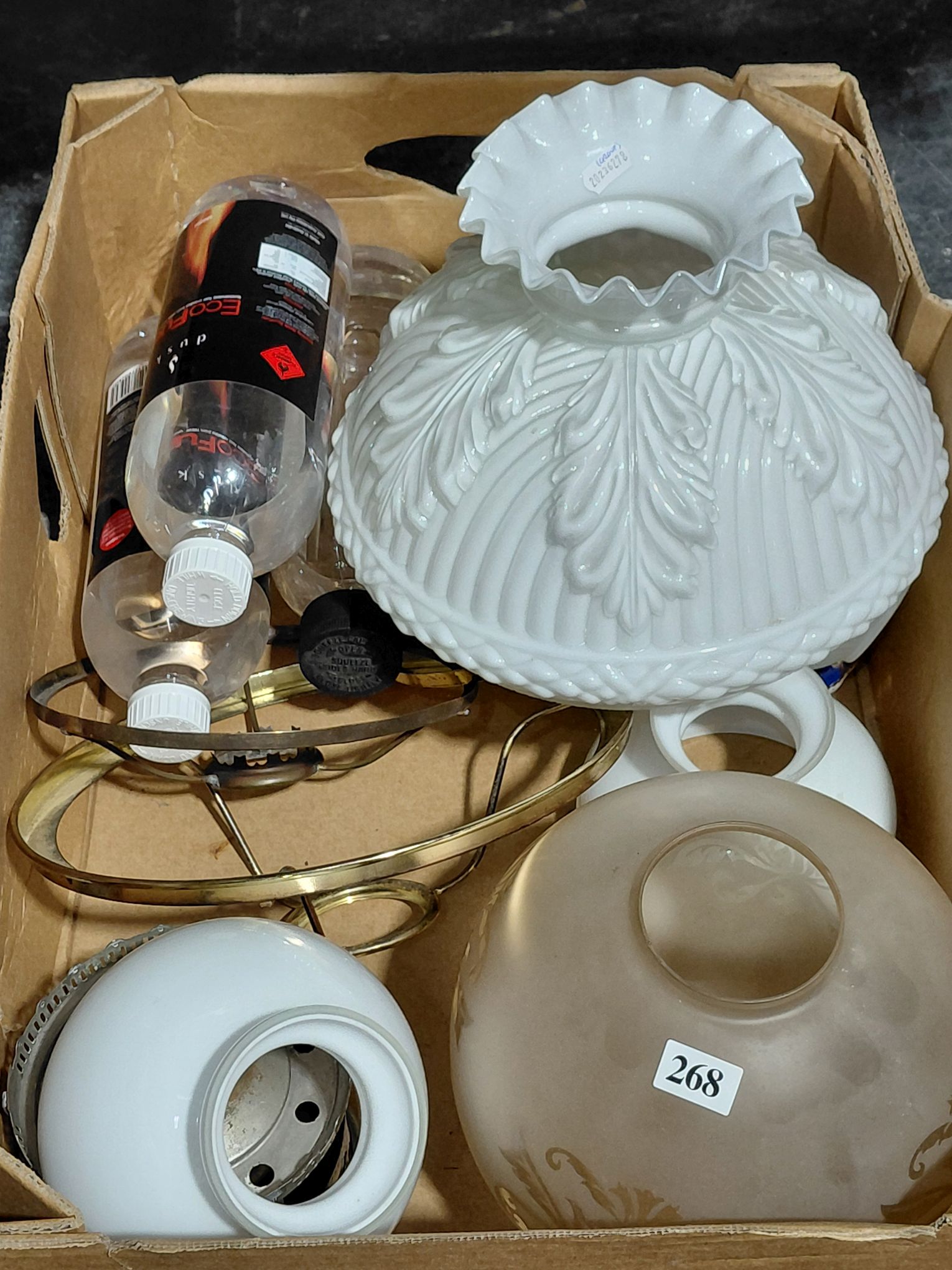 268 · ASSORTED GLASS LAMP SHADES AND PARTS