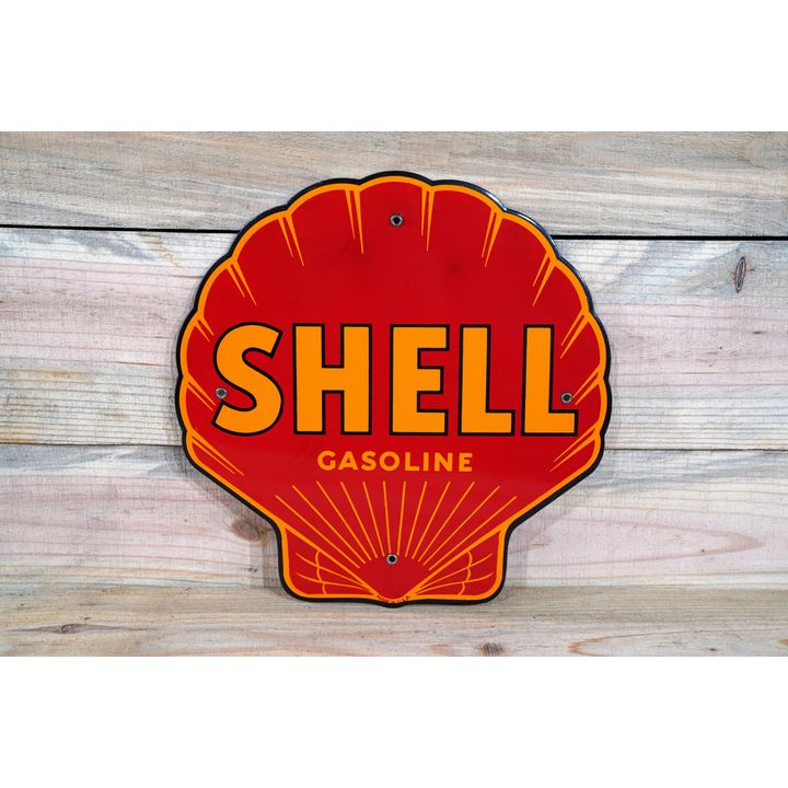 Shell Gasoline Single Sided Porcelain Clam Shaped Pump Sign TAC 9