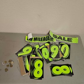Lot of Automotive Sales Window Stickers and Brass Key Tags