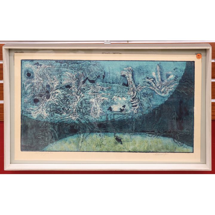 Glen Alps ''Untitled'' (Abstract) Collograph Framed 18''x30''