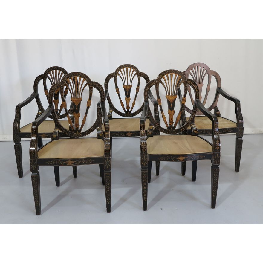 SET OF 5 GEORGIAN STYLE LACQUERED ARMCHAIRS
