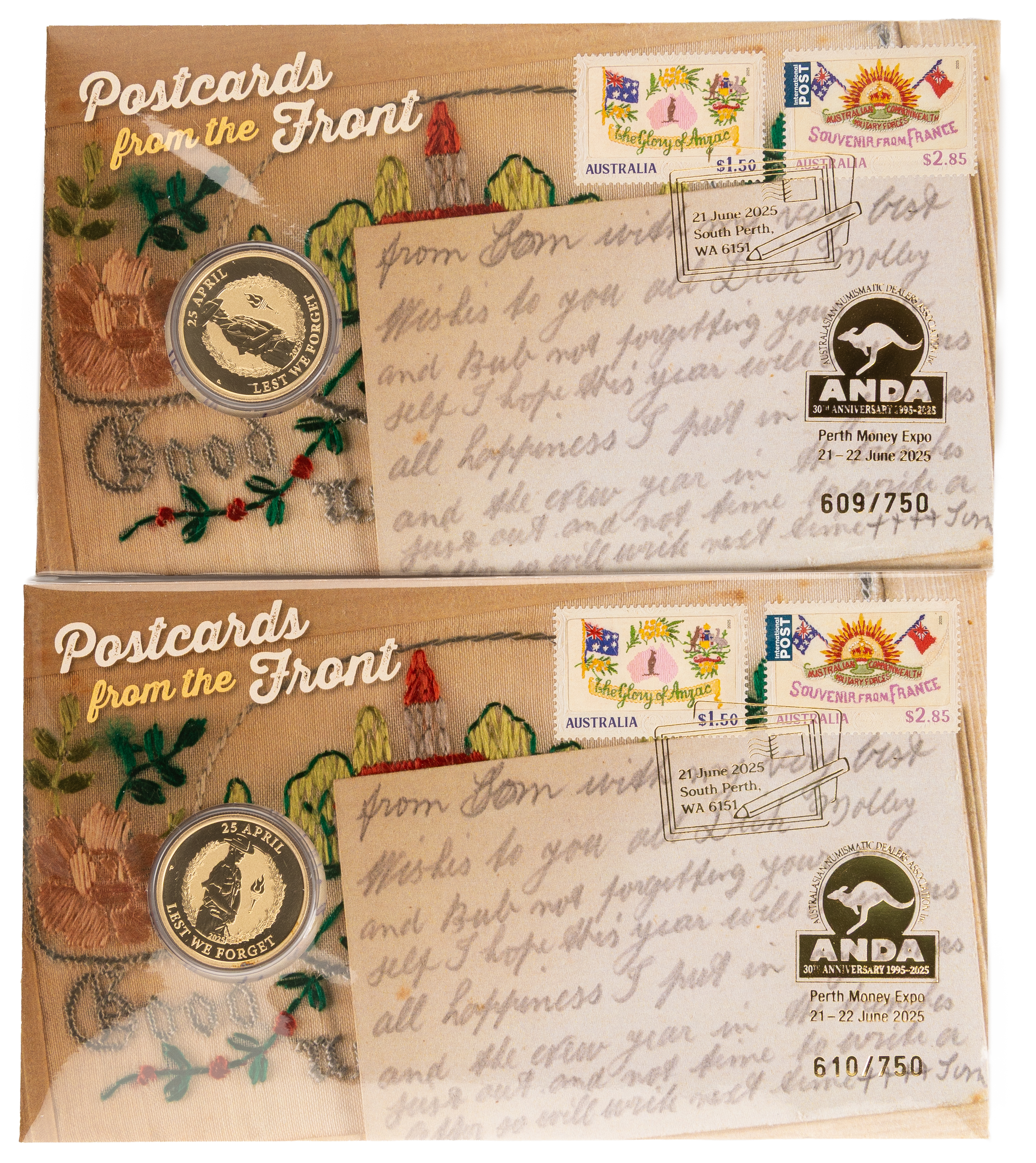 179 · Postcards from the Front  - ANDA Perth Issue, One Dollar, 2025,  UNC