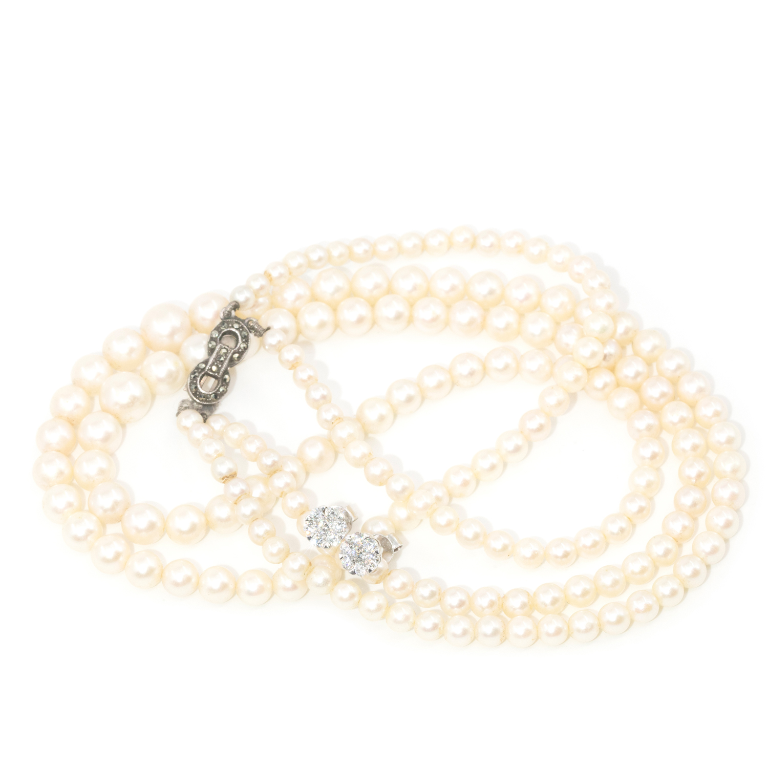 Diamond Studs in 18ct White Gold & Sterling Silver Pearl Strand