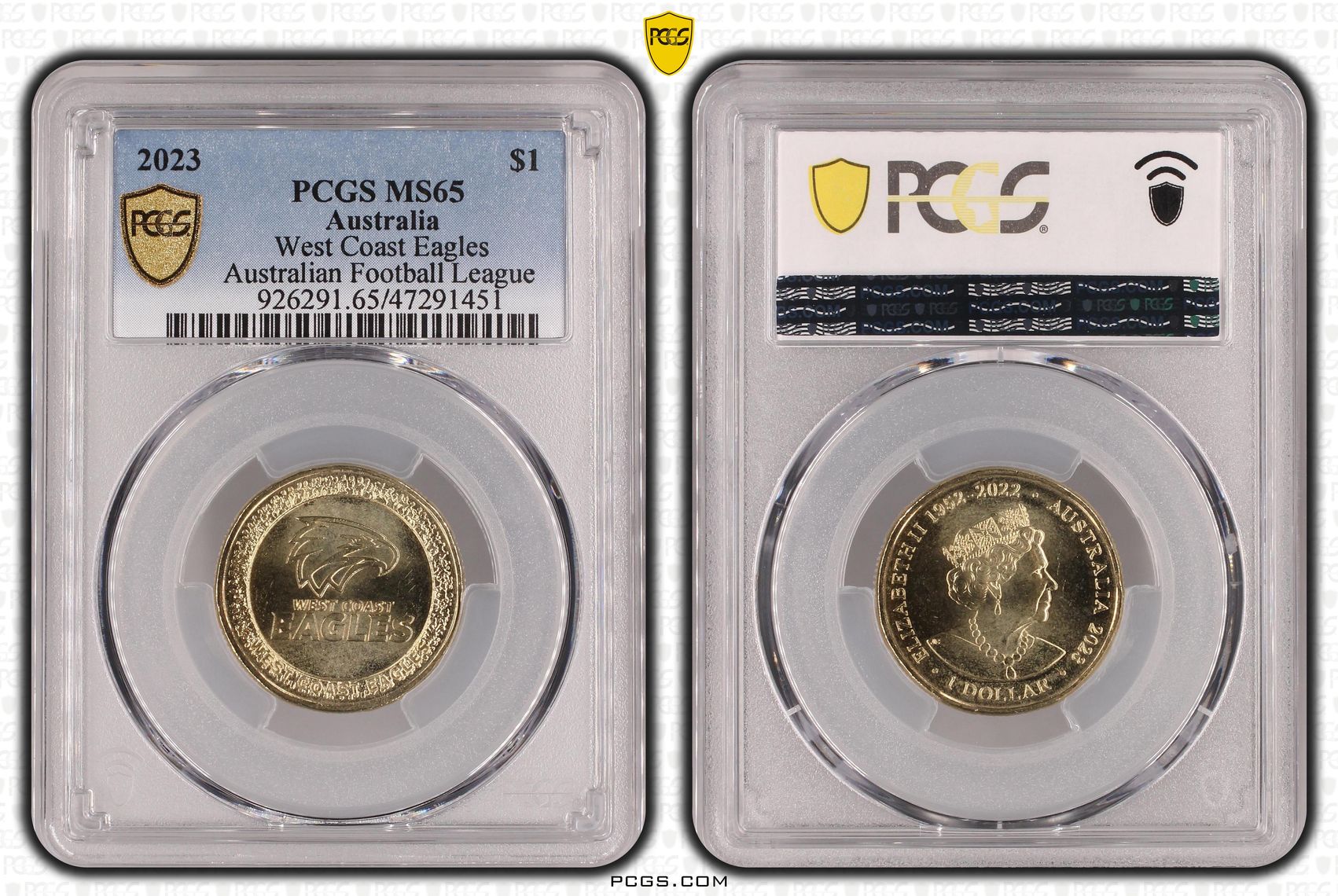 Elizabeth II, AFL - West Coast Eagles, One Dollar, 2023, PCGS MS65