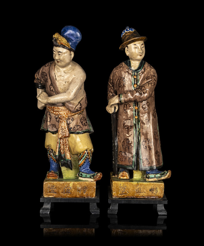 Two Chinese Glazed Porcelain Figures of Males