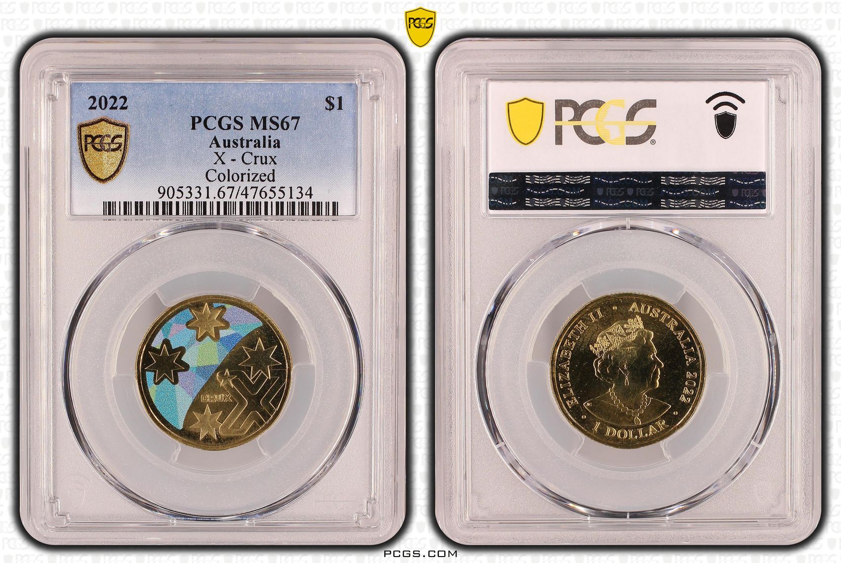 422 · Elizabeth II, X - Crux, One Dollar, 2022, PCGS MS67