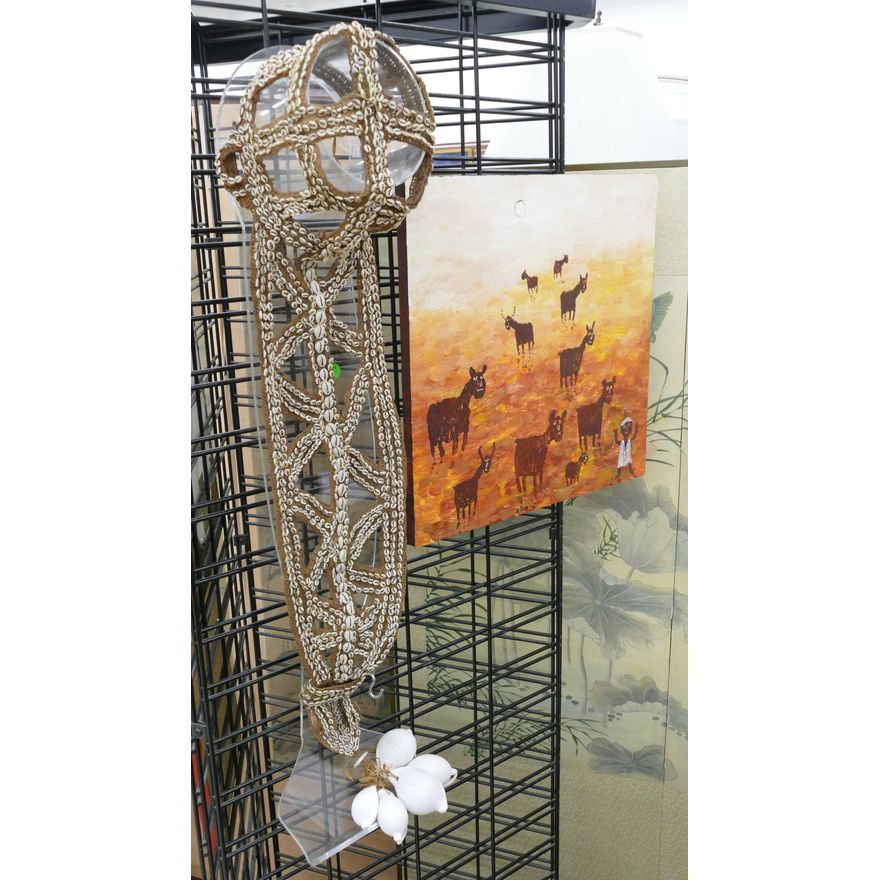 2pc African Woven Headdress and Painting 19'' and 36'' Long