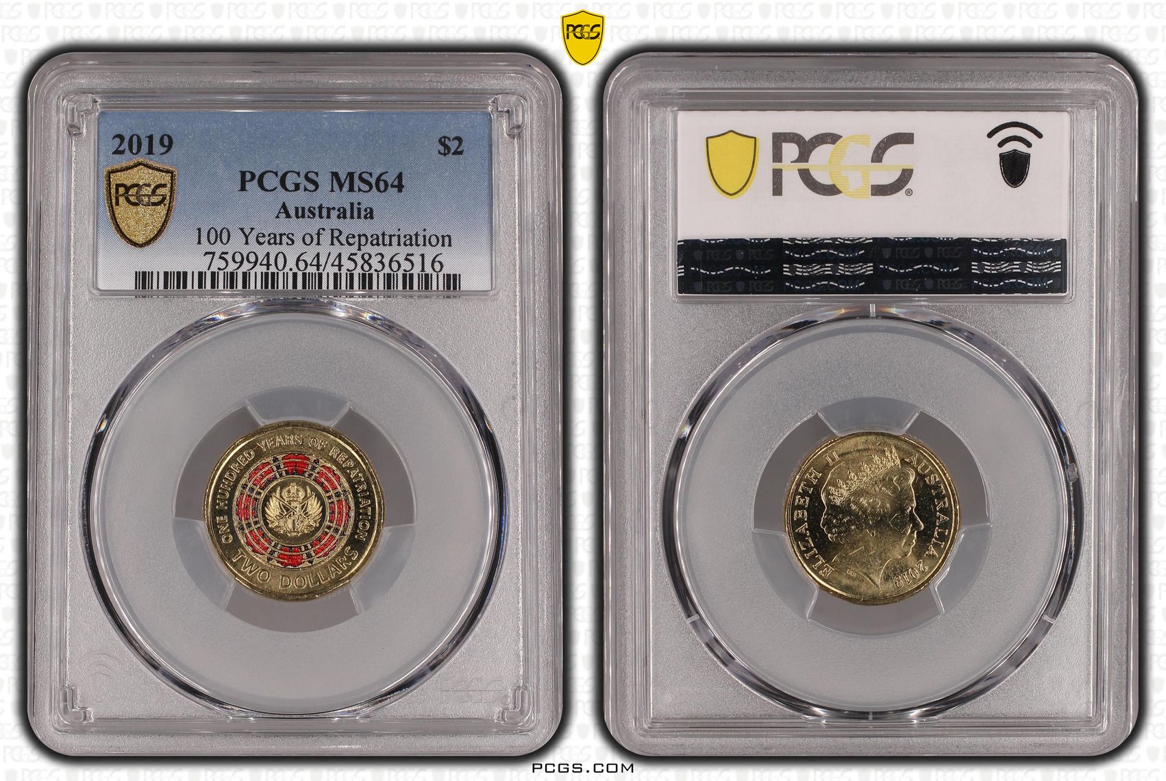 100 Years of Repatriation Colourised, Two Dollar, 2019, PCGS MS64