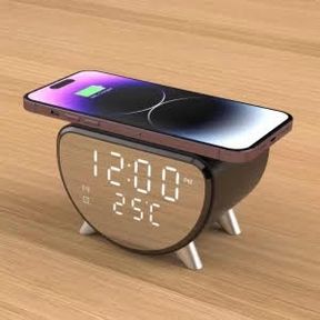 Alarm Clock With 15W Wireless Charger Temperature SD Black 8 cm | WIRELESS CHARGER DEFECTIVE