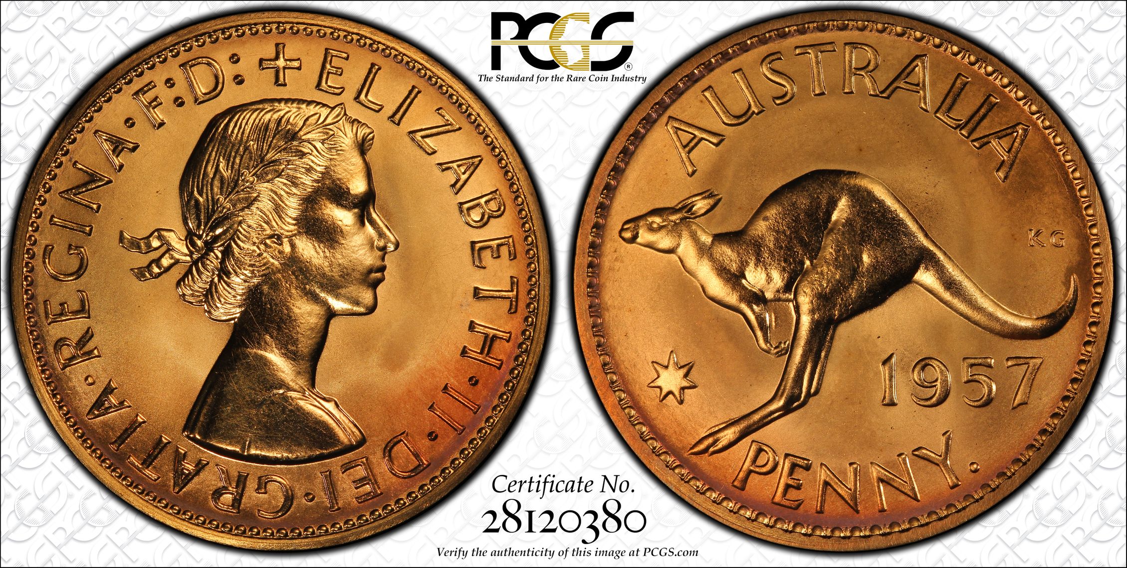 Elizabeth II, Matte, Penny, 1957 Y. (p), PCGS PR65RD