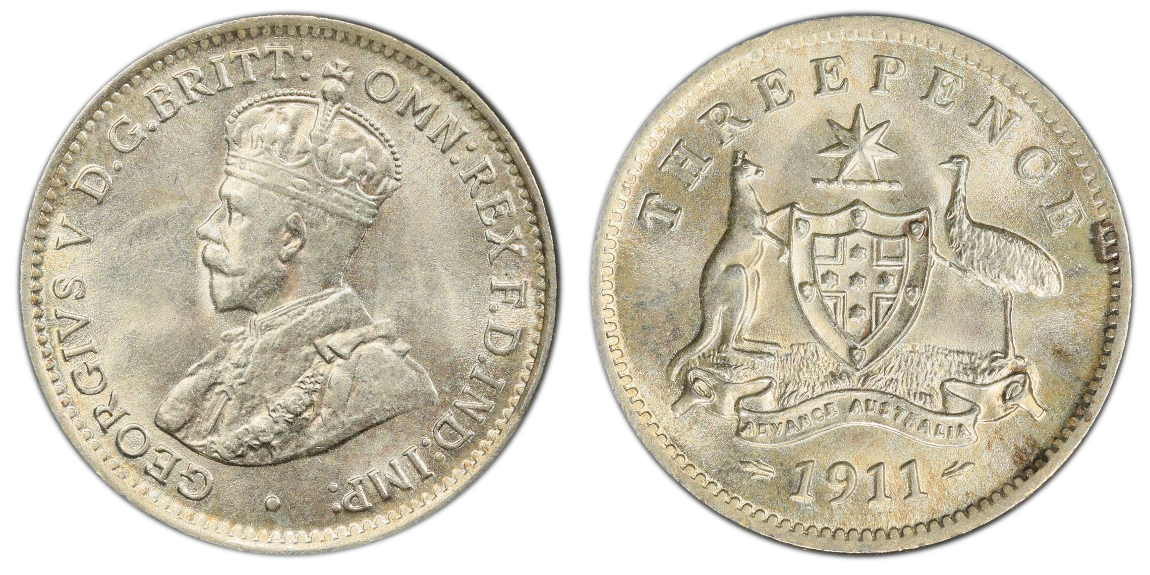 George V, , Threepence, 1911, PCGS MS65