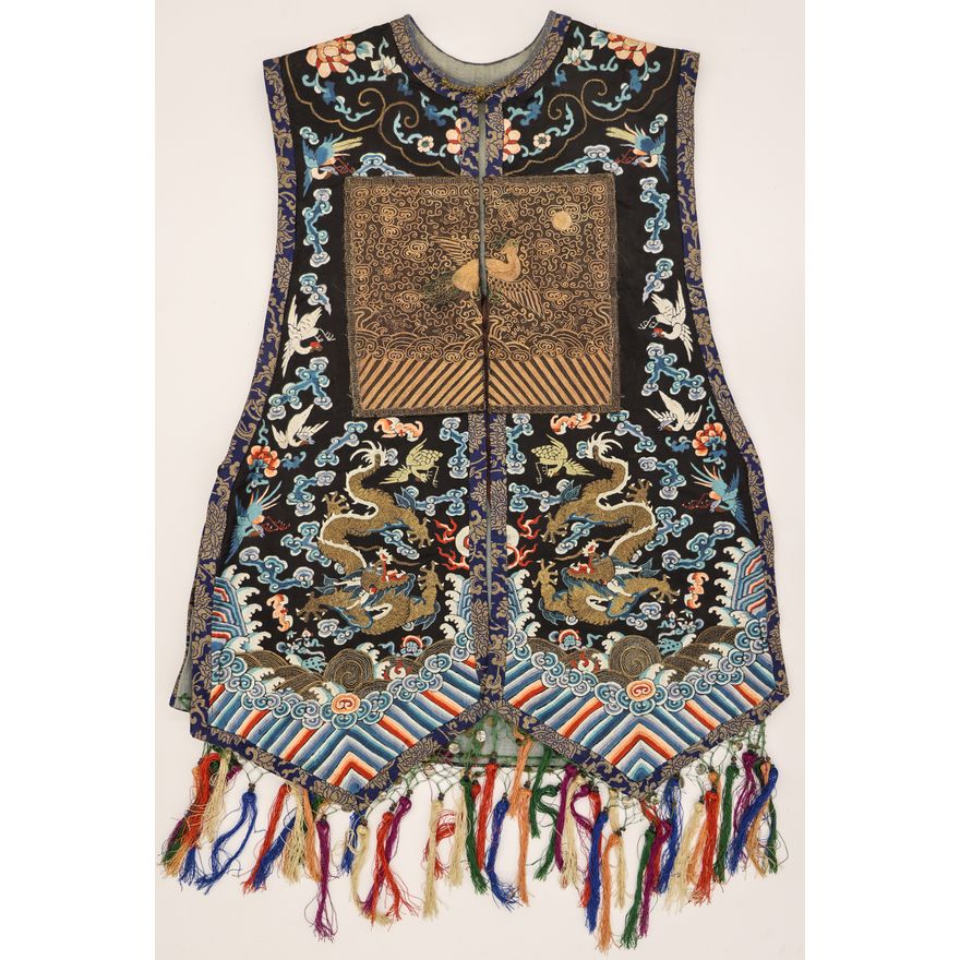 Chinese Xiapei Silk Embroidered Dragon Vest