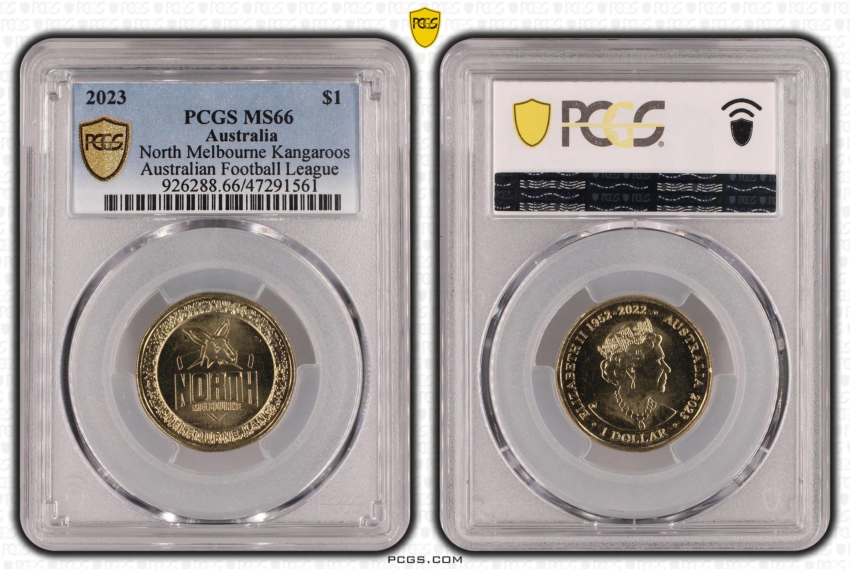 AFL - North Melbourne Kangaroos, One Dollar, 2023 POP Report 5/0, PCGS MS 66