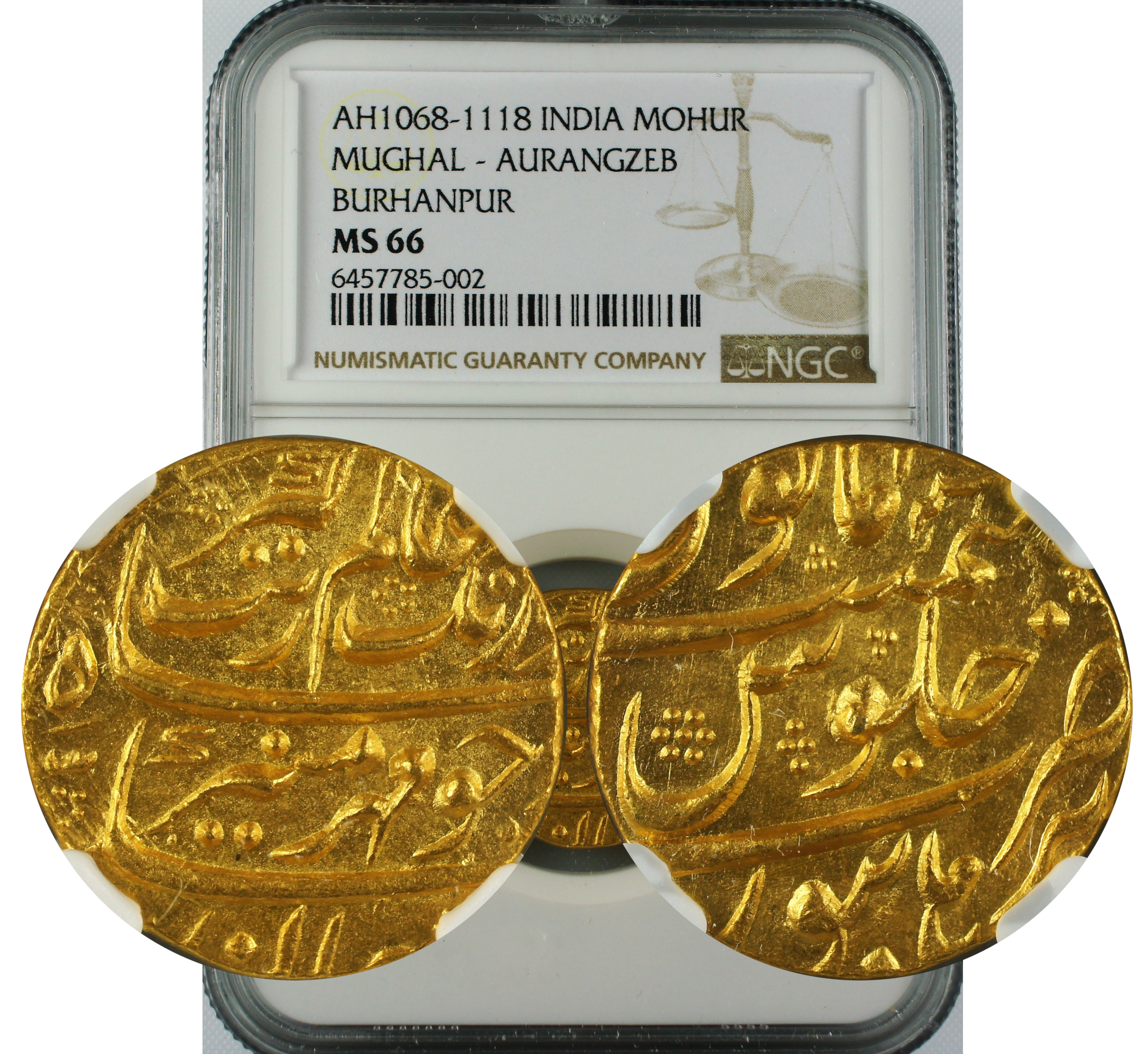 AH 1068-1118 INDIA MOHUR MUGHAL-AURANGZEB BURHANPUR MS66