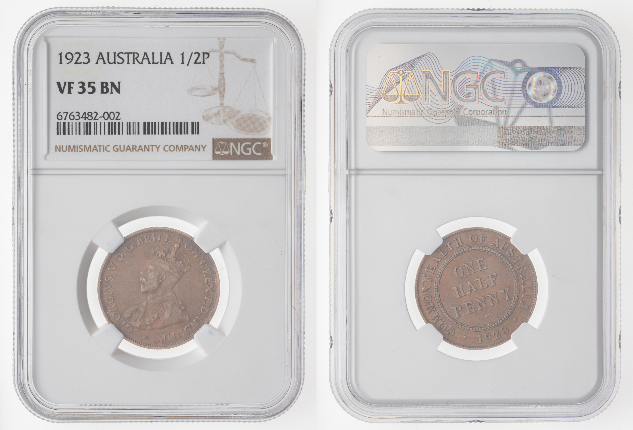 George V, Halfpenny, 1923, NGC VF 35 BN