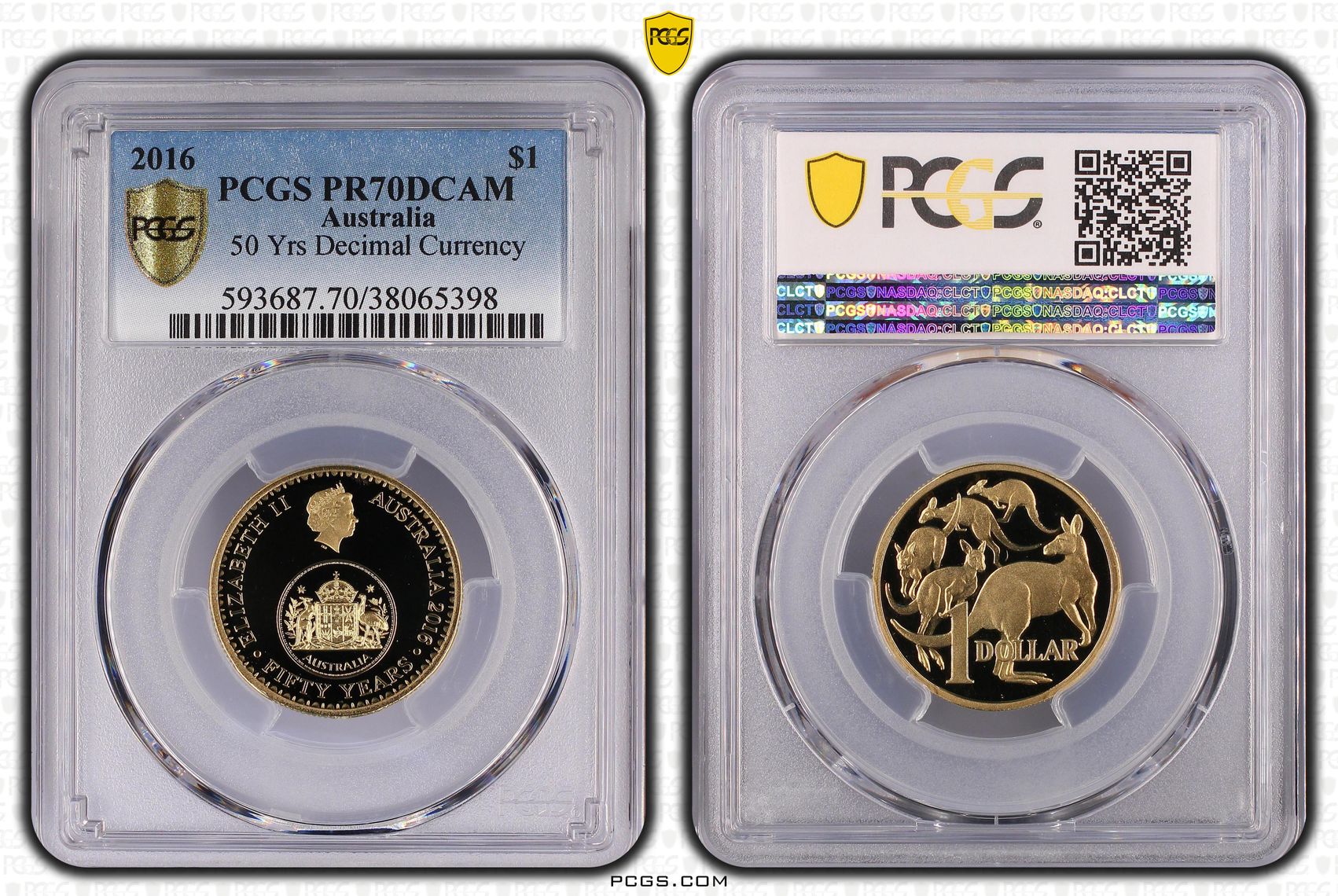395 · 2016 Australia One Dollar, $1 Proof 50 Yrs Decimal Currency PCGS - PR70DCAM POP 41/0 -398
