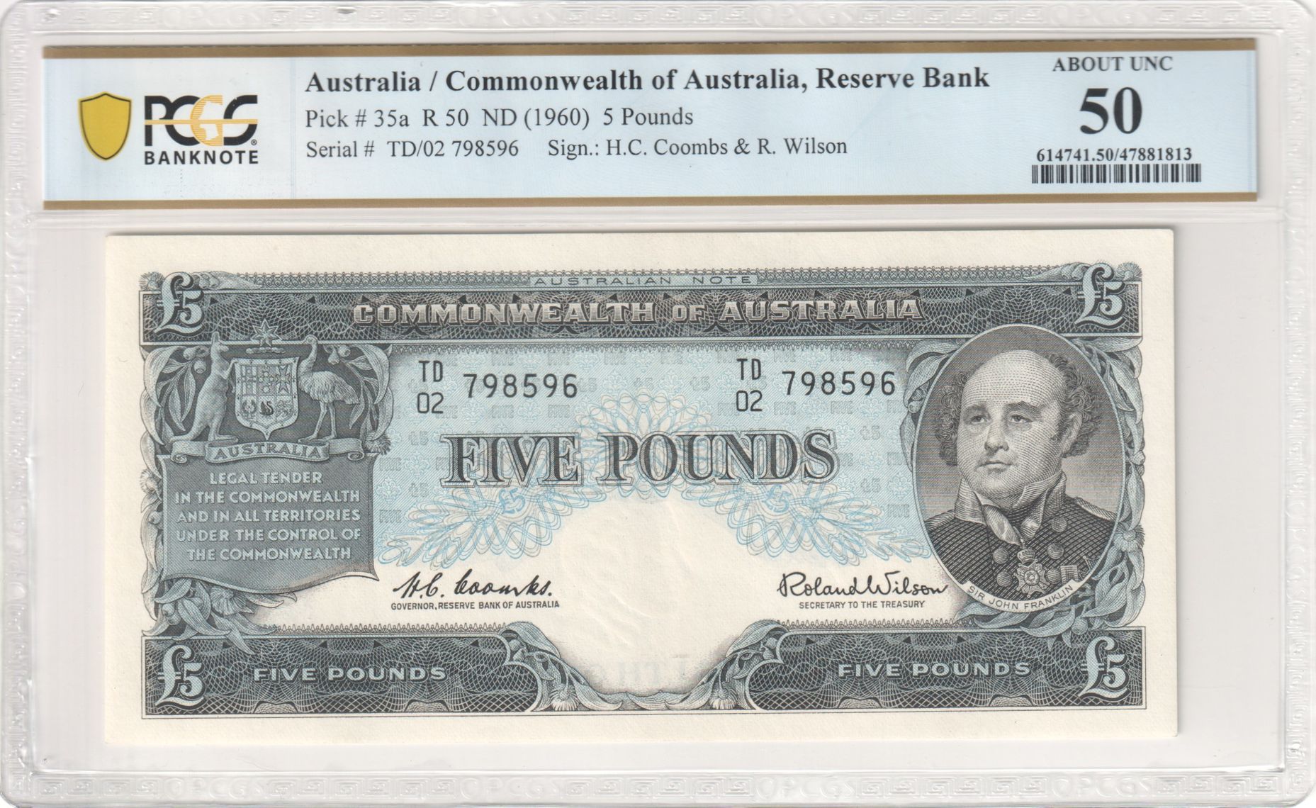Coombs/Wilson, Five Pound, 1960, PCGS About UNC 50