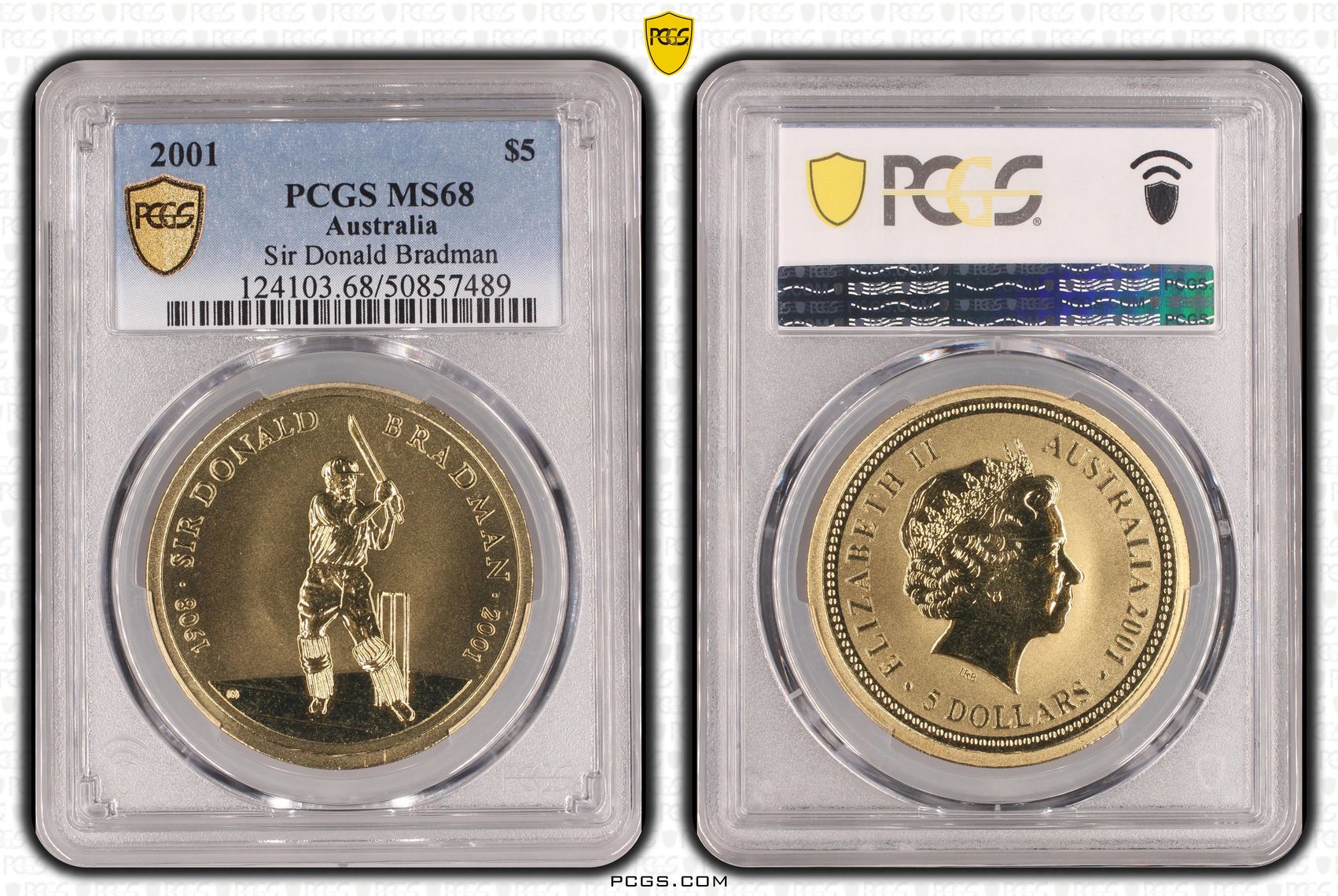 Sir Donald Bradman, Five Dollar, 2001, PCGS MS68